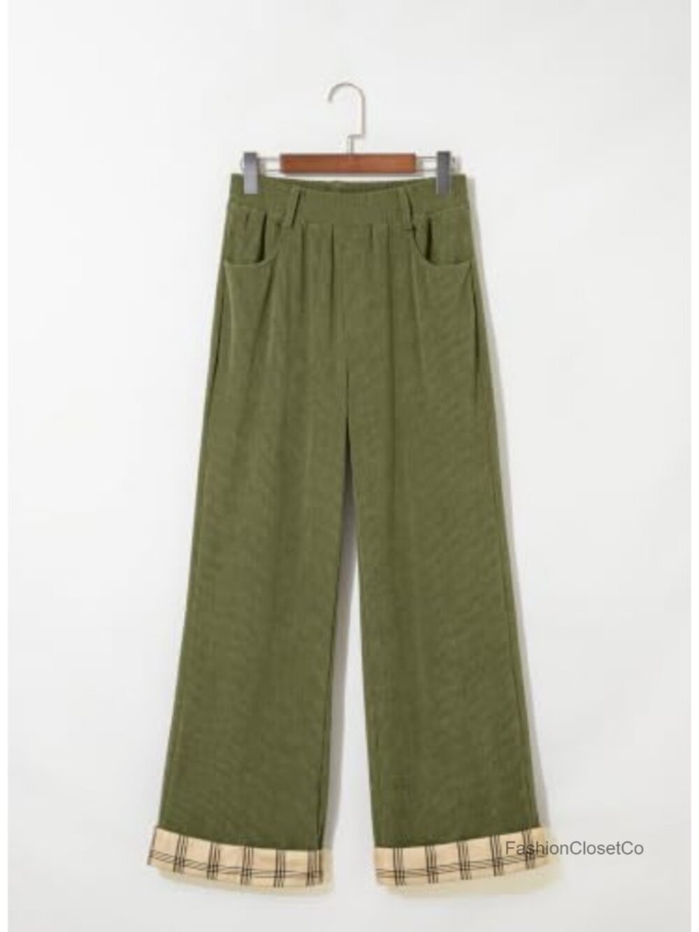 Women's Corduroy Wide Leg Pants with Pockets High Rise Elastic Waist Fall Casual - Picture 3 of 6